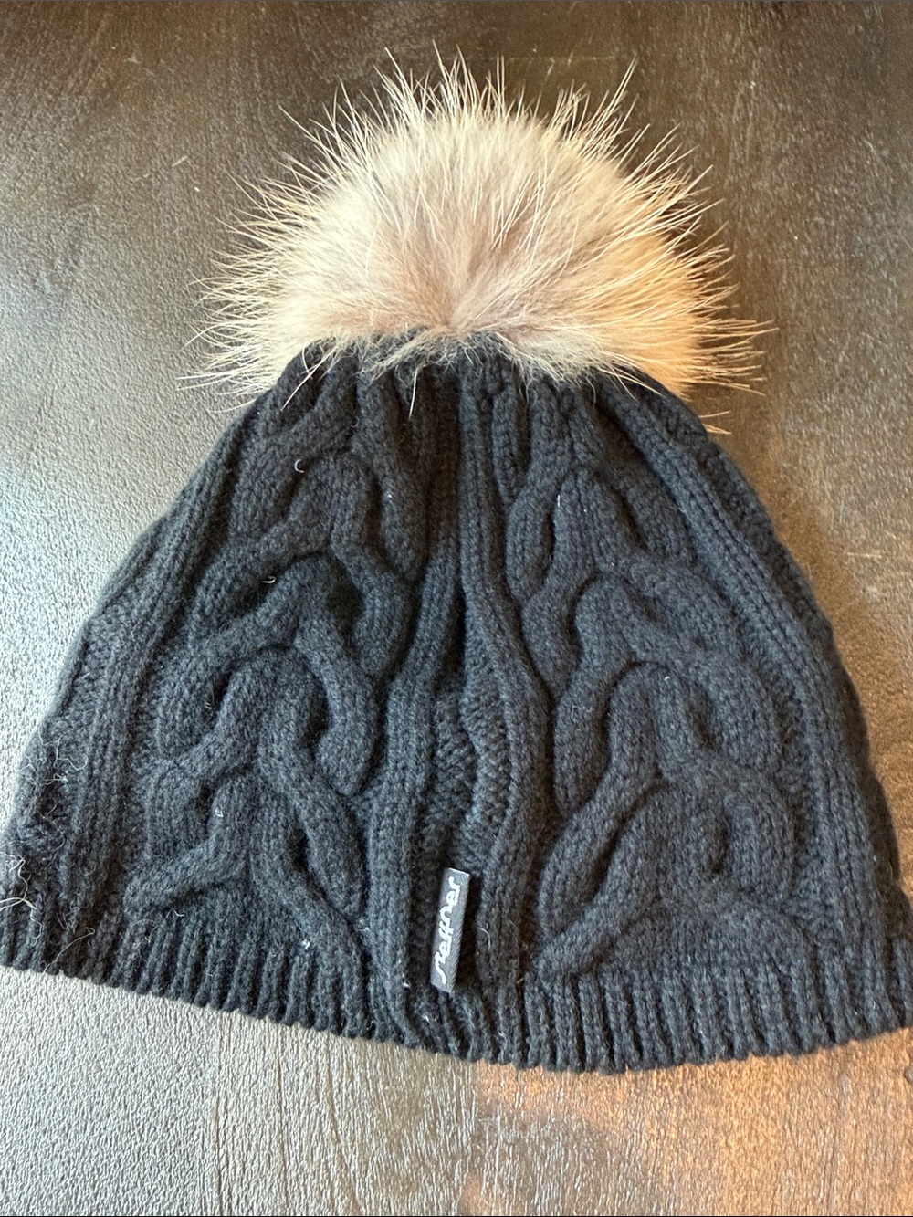 Adult Black Cable Knit Pom Beanie